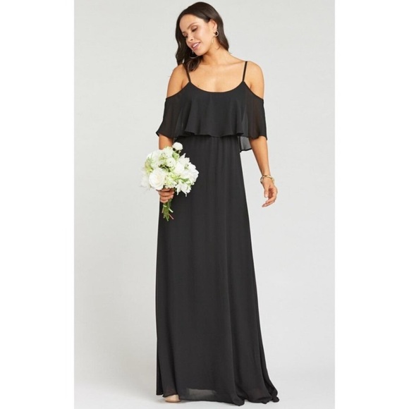 Show me your mumu caitlin ruffle maxi dress black chiffon size xxs and xs - Picture 2 of 10